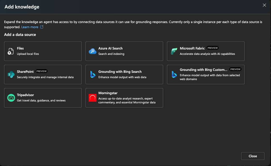 Choix de l'ajout d'une knowledge base dans Azure AI Foundry
