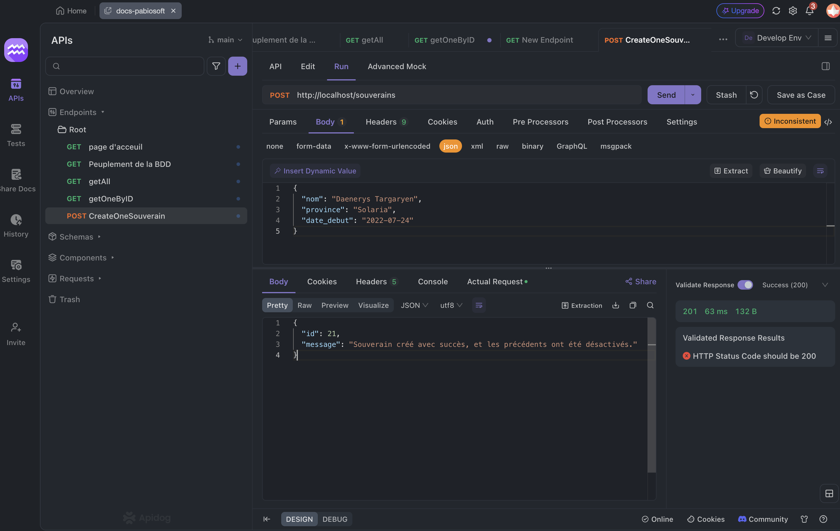 Capture d'écran de l'environnement de départ pour coder une API PHP