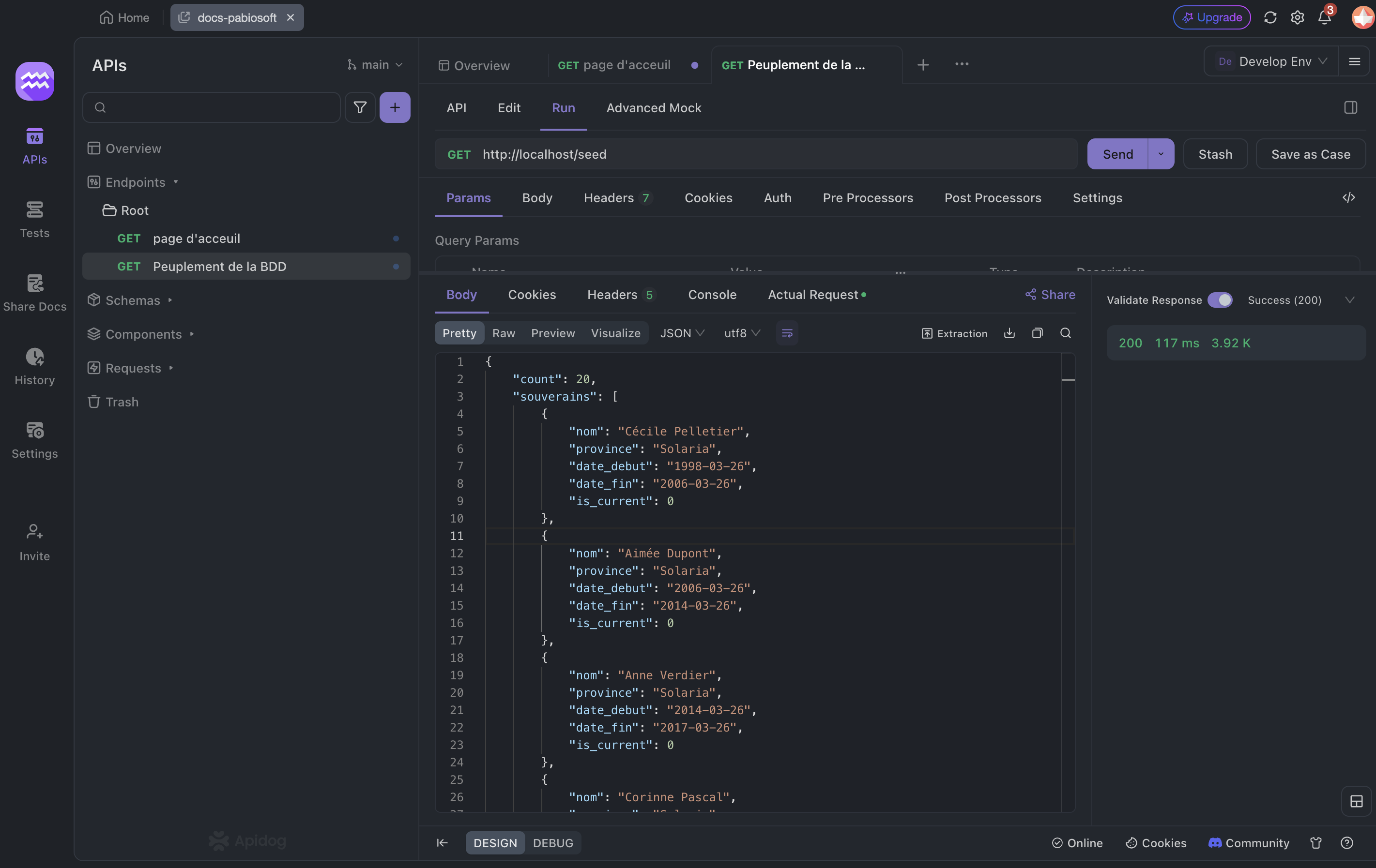 Capture d'écran de l'environnement de départ pour coder une API PHP