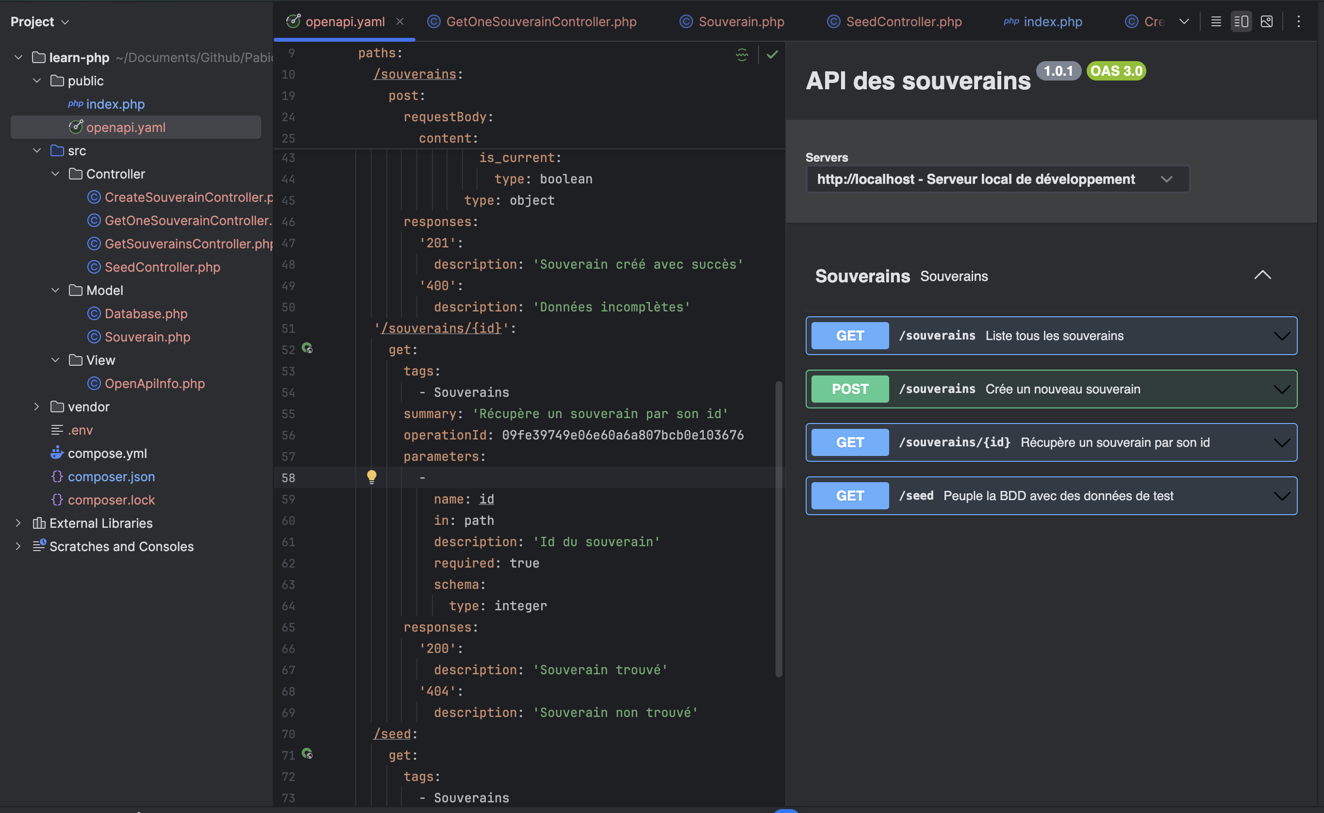 Capture d'écran de l'environnement de départ pour coder une API PHP