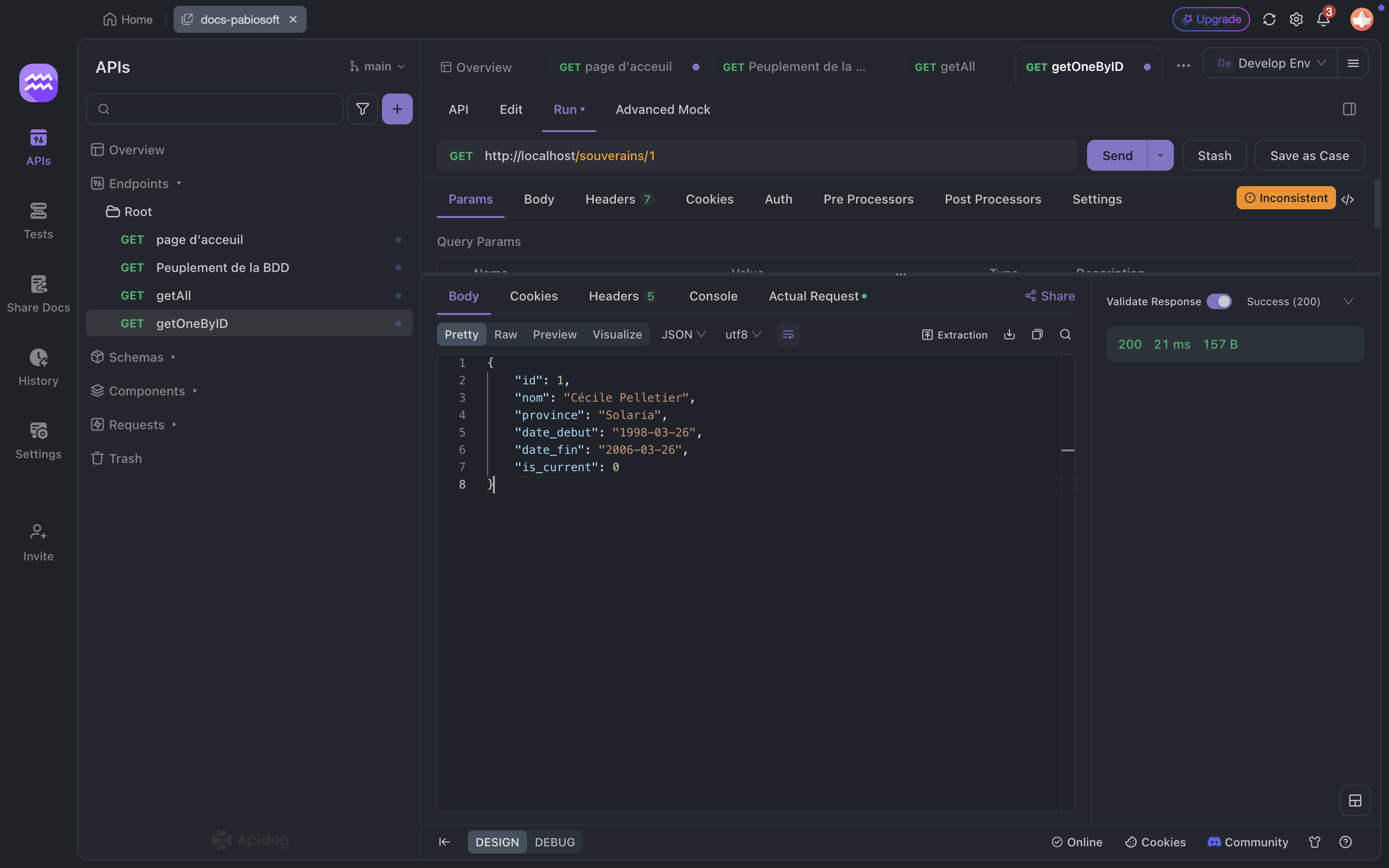 Capture d'écran de l'environnement de départ pour coder une API PHP